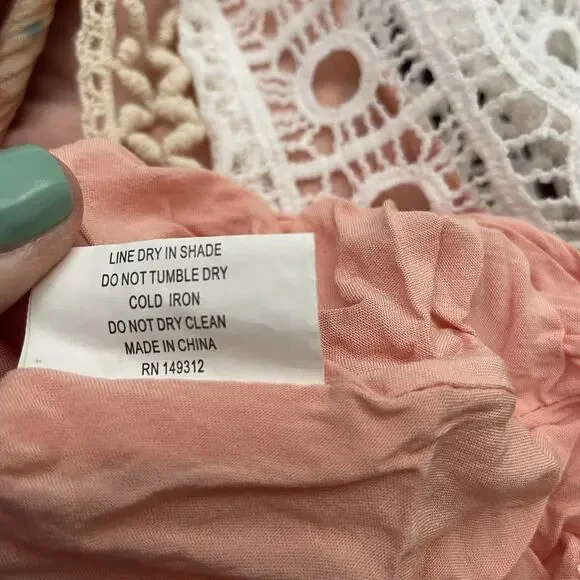 Selfie Leslie Dress Womens Small Floral Lace Boho Long Sleeve Crochet Trim Mini - Picture 11 of 15